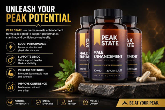 Peak State Male Enhancement bottles with natural root ingredients